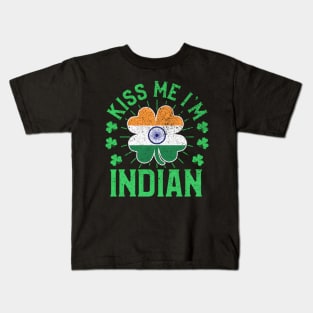 Kiss Me I'M Indian India Flag Shamrock St Patrick'S Day Kids T-Shirt